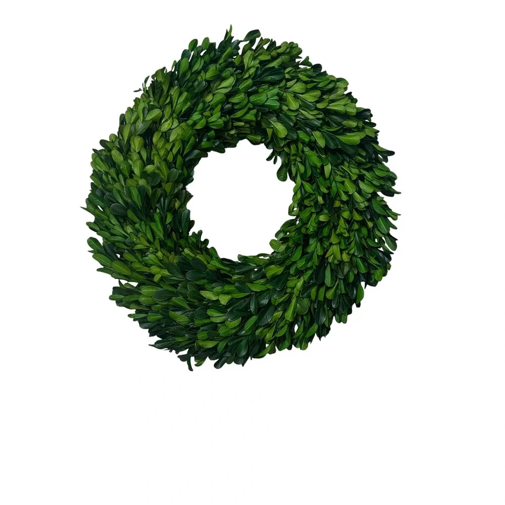 Preserved Green Boxwood Wreath 12 Inch Round Classic Farmhouse Indoor Greenery